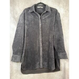 ZARA Oversized Corduroy Tunic Shirt Dress Gray Button Down Long Sleeve Medium